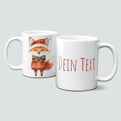 oh-cuptastic Tasse,  Weihnachten-Fuchs-Masche-Weihnachtsmütze-Tiermotiv-Personalsierbar