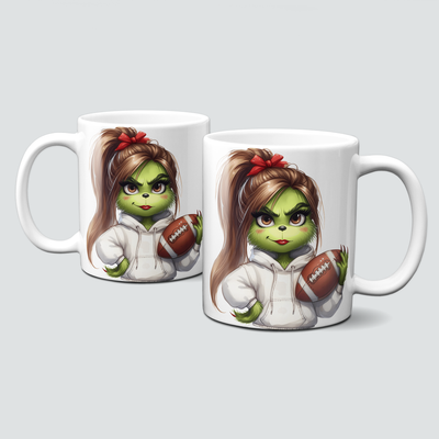oh-cuptastic Tasse,  Weihnachten-Grinchlady-Grinch-Frau-Jacke-Football