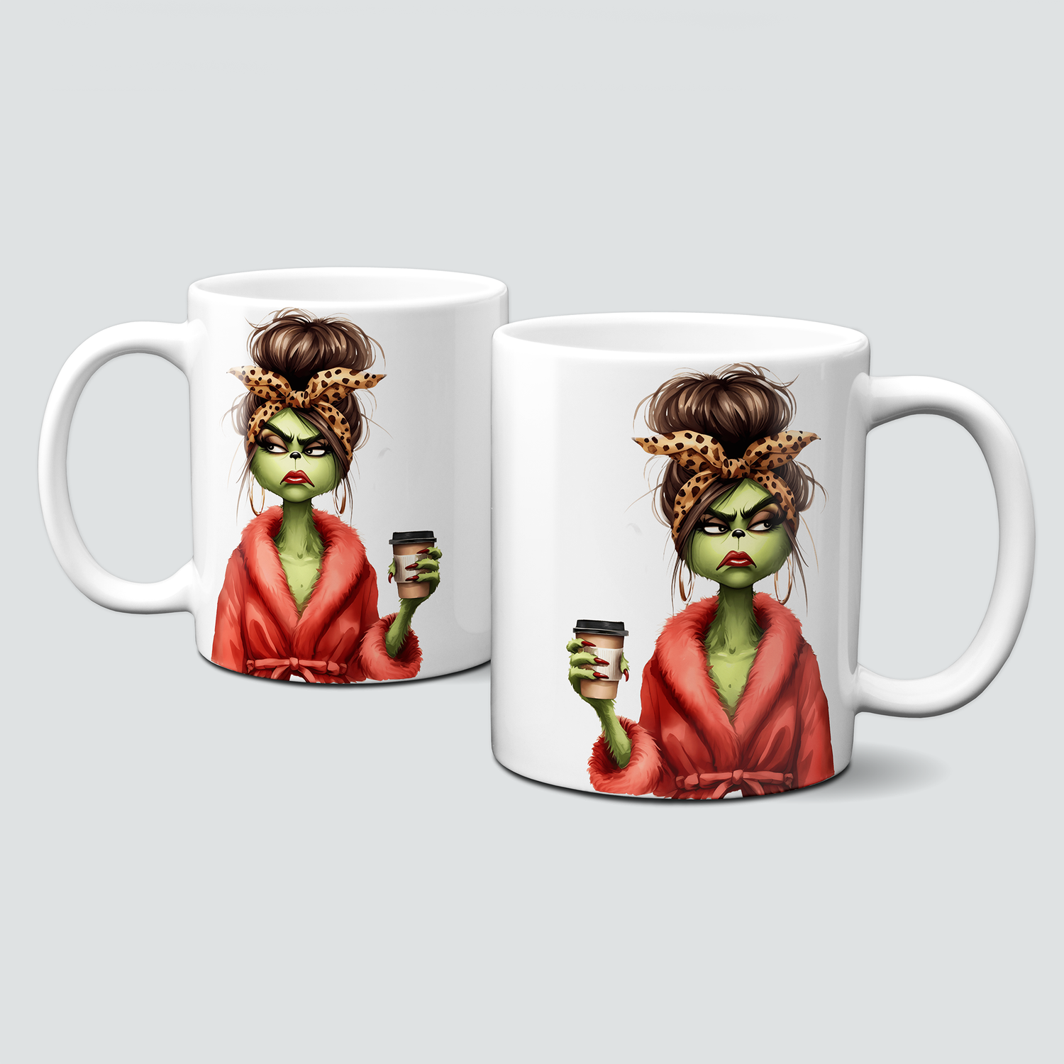 oh-cuptastic Tasse,  Weihnachten-Grinchlady-Grinch-Frau-Bademantel-Kaffee