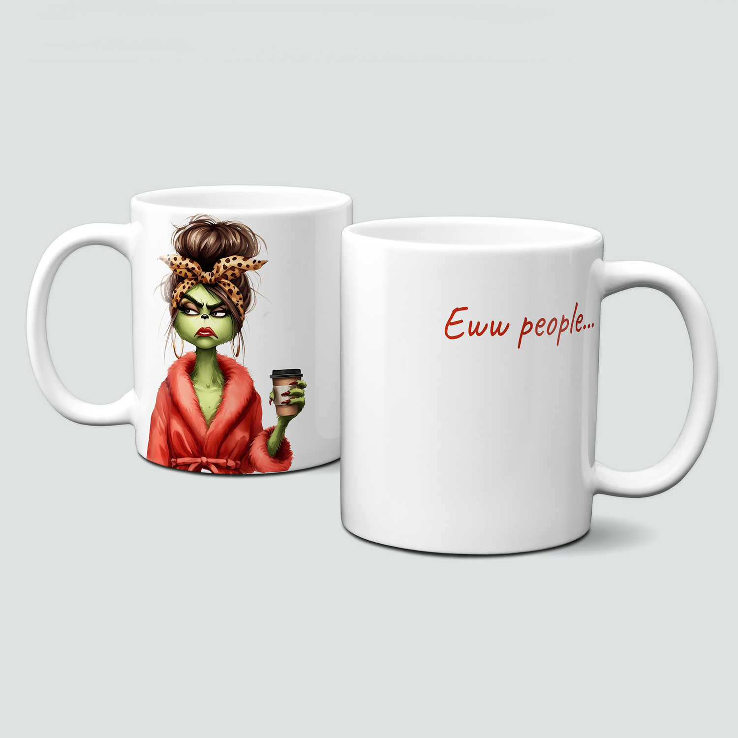 oh-cuptastic Tasse,  Weihnachten-Grinchlady-Grinch-Frau-Bademantel-eww People