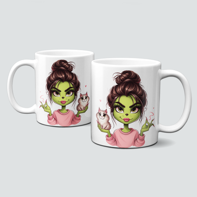 oh-cuptastic Tasse,  Weihnachten-Grinchlady-Grinch-Frau-Pullover-Katze