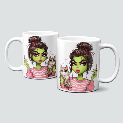 oh-cuptastic Tasse, Weihnachten-Weihnachtsmuffel-Lady-Frau-Pullover-Katze-Lippenstift oh-cuptastic Tasse, Weihnachten-Weihnachtsmuffel-Lady-Frau-Pullover-Katze-Lippenstift