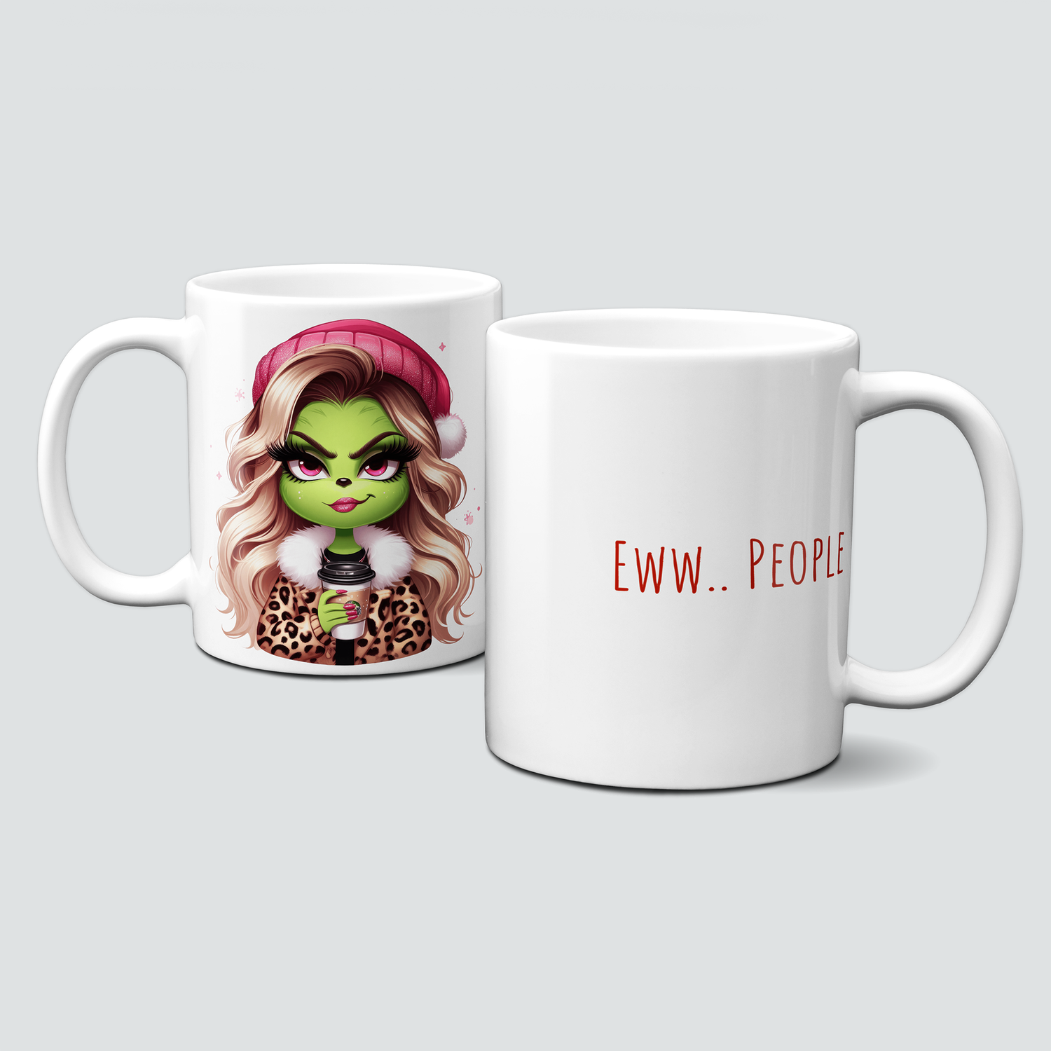 oh-cuptastic Tasse,  Weihnachten-Grinchlady-Grinch-Frau-Mantel-Eww people