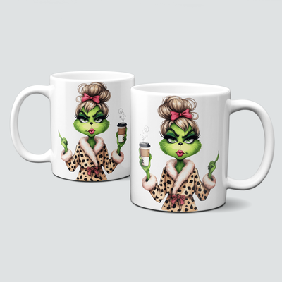 oh-cuptastic Tasse,  Weihnachten-Grinchlady-Grinch-Frau-Bademantel-blonder Dutt-Kaffee