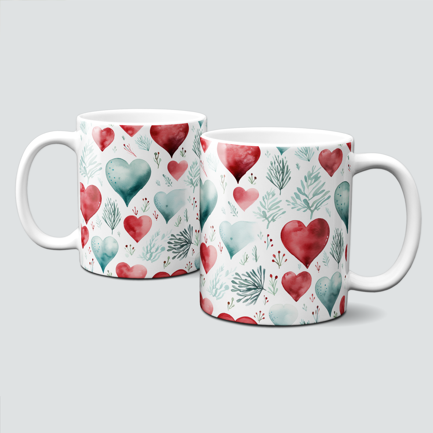 Keramiktasse mit Weihnachtsmotiv - Herzen-blau und rot