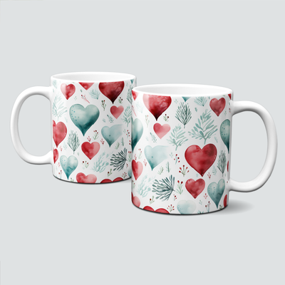 Keramiktasse mit Weihnachtsmotiv - Herzen-blau und rot Keramiktasse mit Weihnachtsmotiv - Herzen-blau und rot