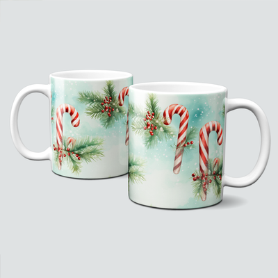 Keramiktasse mit Weihnachtsmotiv - Zuckerstangen-Zweige