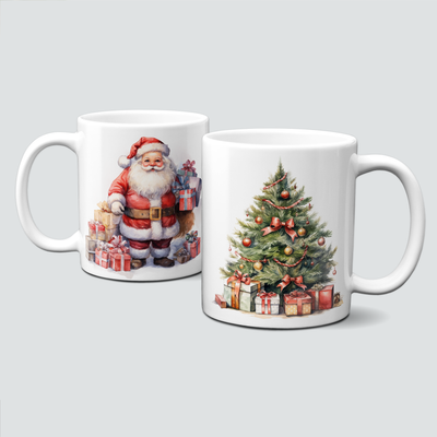 Keramiktasse mit Weihnachtsmotiv - Santa Claus-Weihnachtsmann-Christbaum-Geschenke Keramiktasse mit Weihnachtsmotiv - Santa Claus-Weihnachtsmann-Christbaum-Geschenke