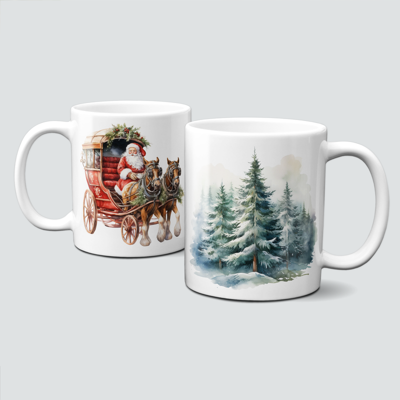 Keramiktasse mit Weihnachtsmotiv - Santa Claus-Weihnachtsmann-Bäume