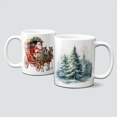 Keramiktasse mit Weihnachtsmotiv - Santa Claus-Weihnachtsmann-Bäume