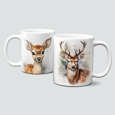 Keramiktasse mit Weihnachtsmotiv - Rentier-Tiermotive