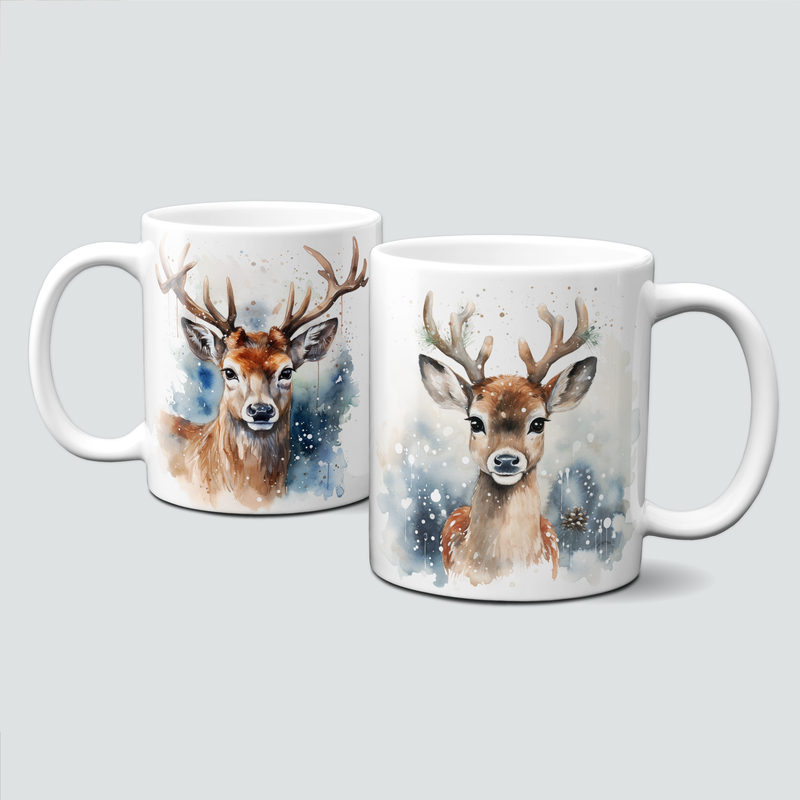 Keramiktasse mit Weihnachtsmotiv - Rentier-Tiermotive