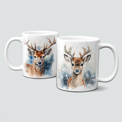 Keramiktasse mit Weihnachtsmotiv - Rentier-Tiermotive
