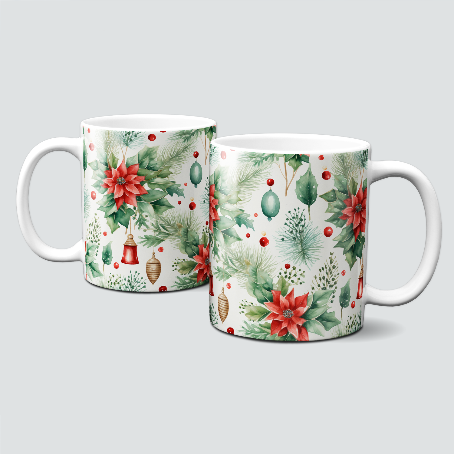 Keramiktasse mit Weihnachtsmotiv - Adventgesteck-Weihnachtsstern-Pflanze