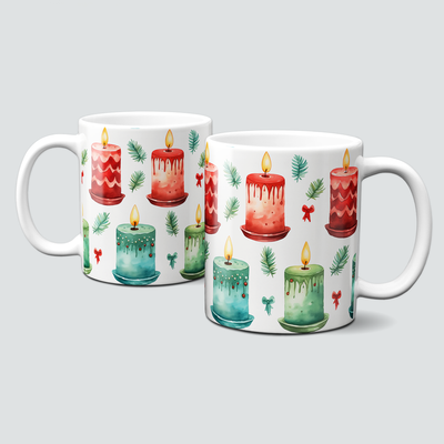 Keramiktasse mit Weihnachtsmotiv - Kerzen-grün und rot Keramiktasse mit Weihnachtsmotiv - Kerzen-grün und rot
