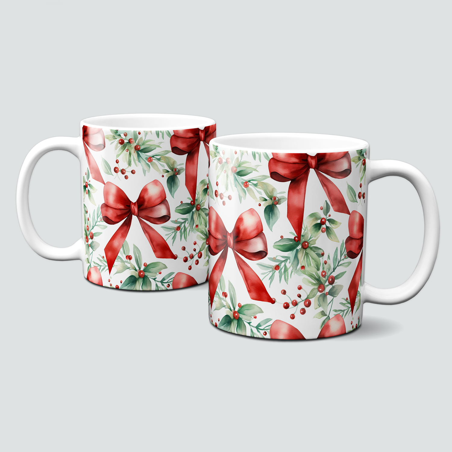 Keramiktasse mit Weihnachtsmotiv - Maschen-Zweige-Beeren