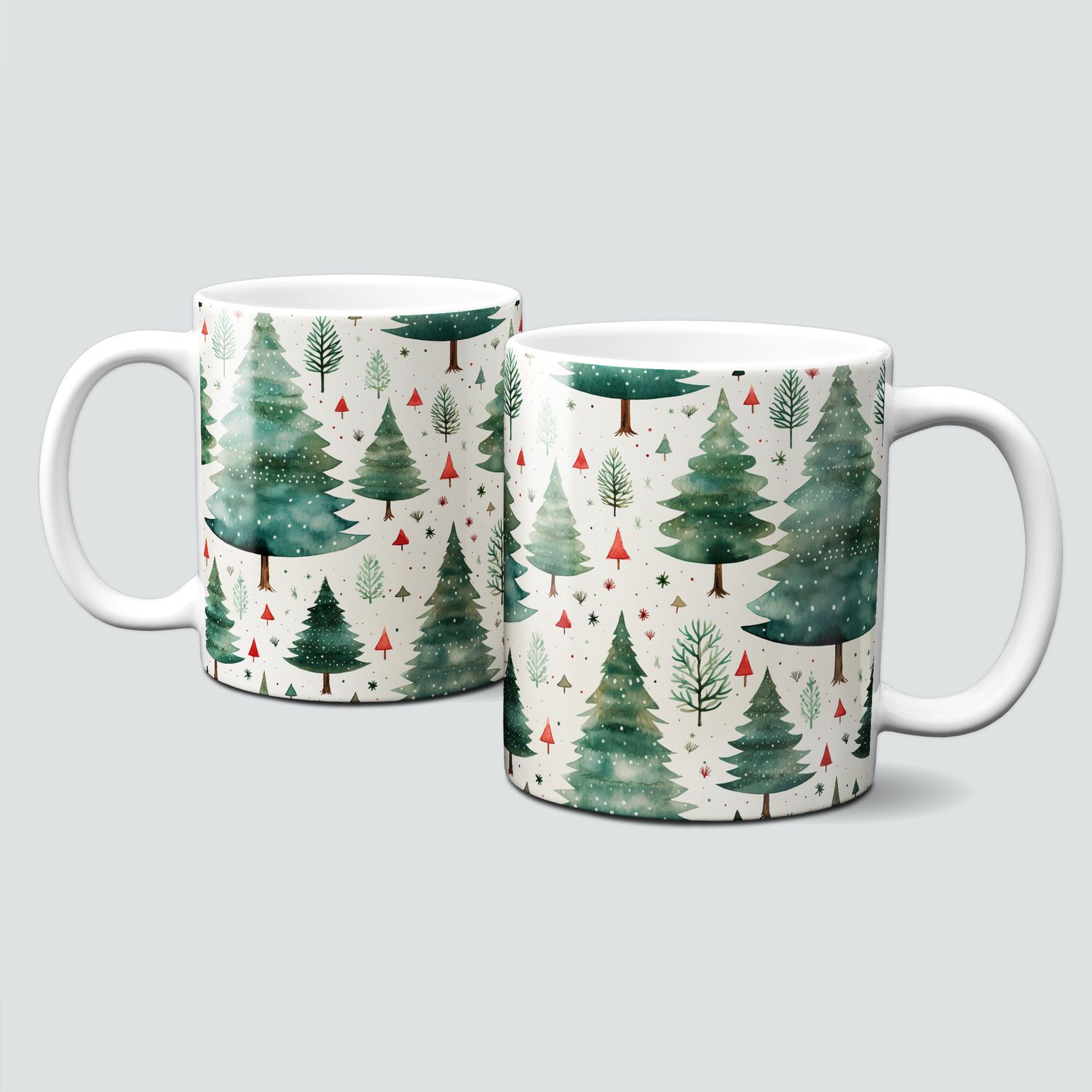 Keramiktasse mit Weihnachtsmotiv - Wald-Bäume-Winterlandschaft