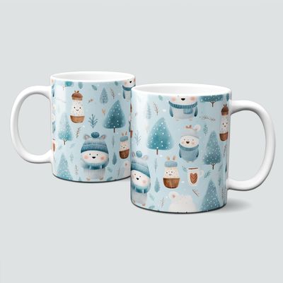Keramiktasse mit Weihnachtsmotiv - Wald-Bäume-Winterlandschaft-Schneemann Keramiktasse mit Weihnachtsmotiv - Wald-Bäume-Winterlandschaft-Schneemann