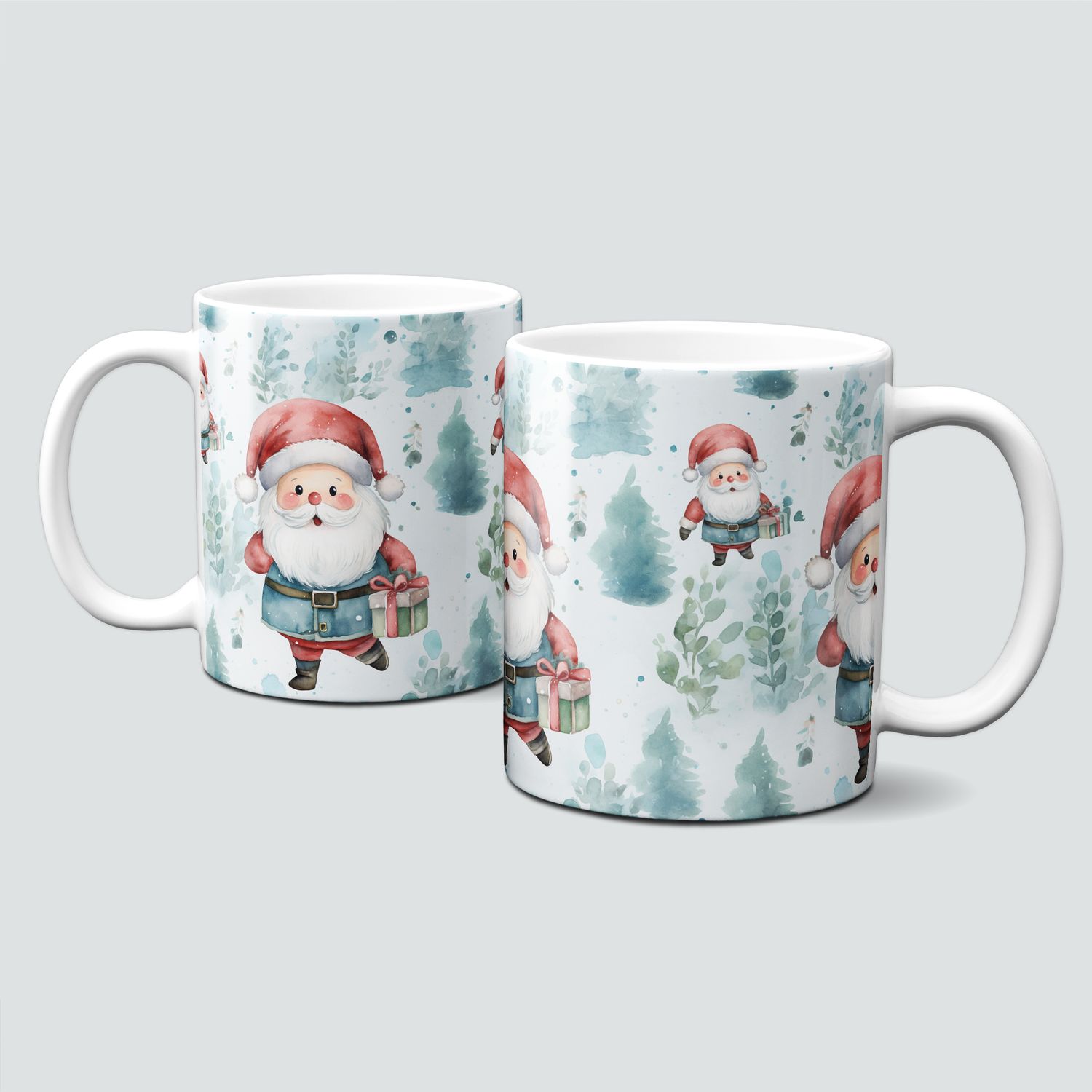 Keramiktasse mit Weihnachtsmotiv-Santa Claus-Wald-Winterlandschaft