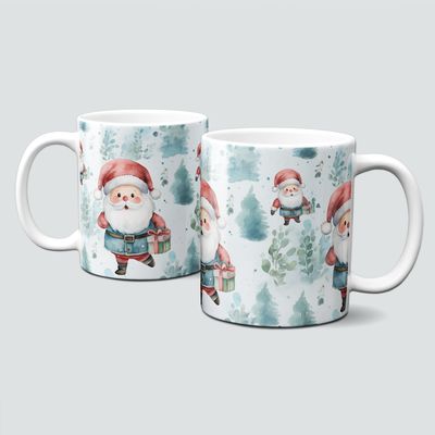 Keramiktasse mit Weihnachtsmotiv-Santa Claus-Wald-Winterlandschaft