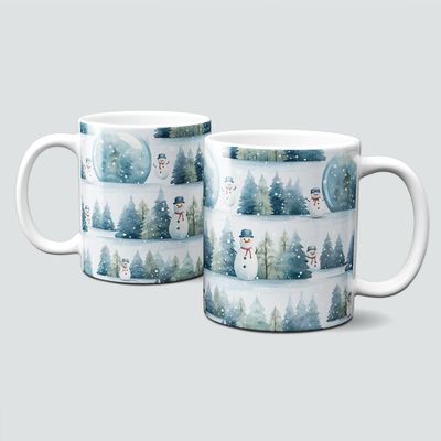Keramiktasse mit Weihnachtsmotiv-Schneemann-Wald-Winterlandschaft-Bäume Keramiktasse mit Weihnachtsmotiv-Schneemann-Wald-Winterlandschaft-Bäume