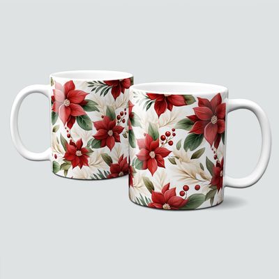 Keramiktasse mit Weihnachtsmotiv-Weihnachtsstern-Blume-Pflanze-rote Blüte Keramiktasse mit Weihnachtsmotiv-Weihnachtsstern-Blume-Pflanze-rote Blüte