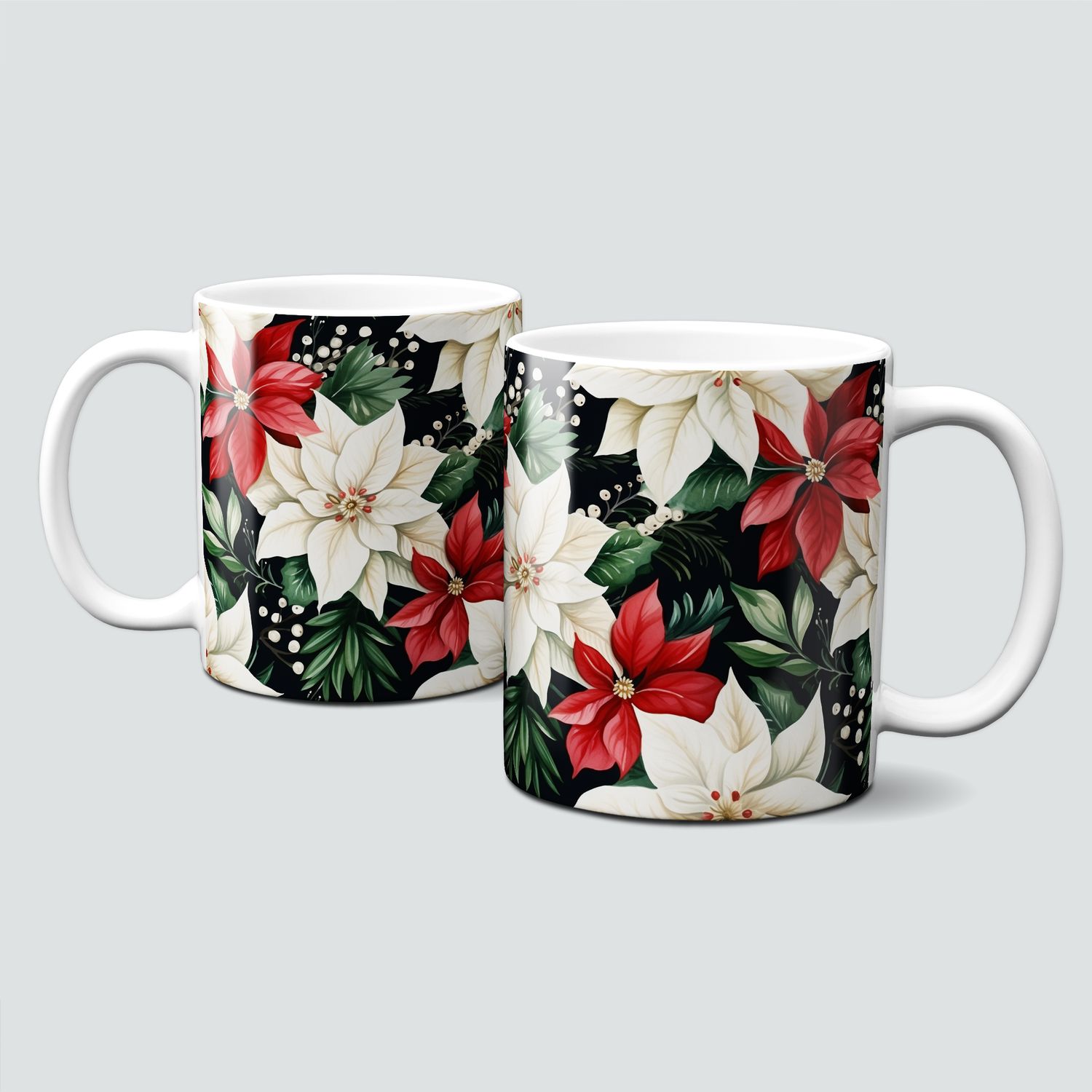 Keramiktasse mit Weihnachtsmotiv-Weihnachtsstern-Blume-Pflanze-rot-weiß