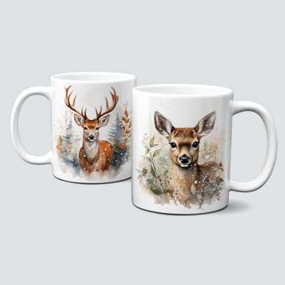 Keramiktasse mit Weihnachtsmotiv-Animal-Tiermotiv-Reh-Hirsch