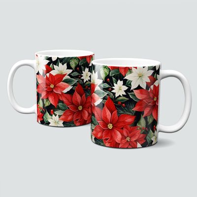 Keramiktasse mit Weihnachtsmotiv-Weihnachtsstern-Blume-Pflanze-rote Blüte