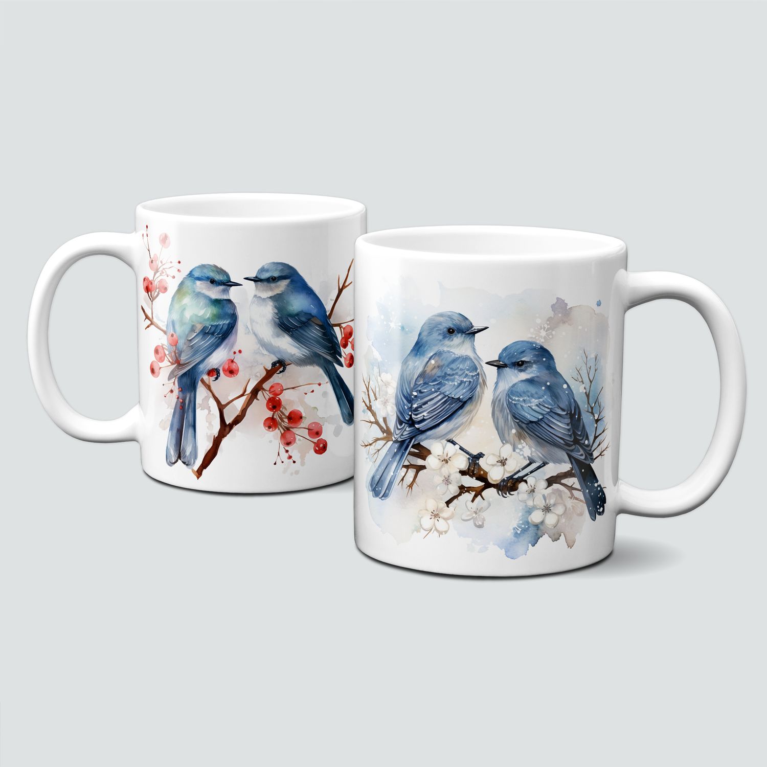 Keramiktasse mit Weihnachtsmotiv-Animal-Tiermotiv-Vögel