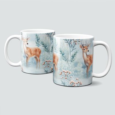 Keramiktasse mit Weihnachtsmotiv-Animal-Tiermotiv-Reh im Wald Keramiktasse mit Weihnachtsmotiv-Animal-Tiermotiv-Reh im Wald