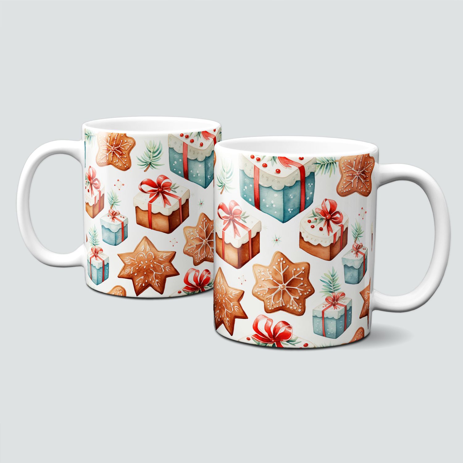 Keramiktasse mit Weihnachtsmotiv-Kekse-Lebkuchen-Geschenke