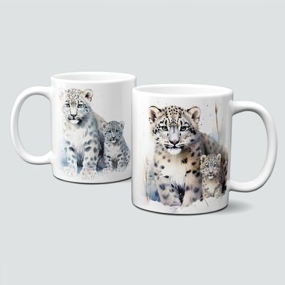 Keramiktasse mit Weihnachtsmotiv-Animal-Tiermotiv-Schneeleopard Keramiktasse mit Weihnachtsmotiv-Animal-Tiermotiv-Schneeleopard