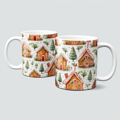 Keramiktasse mit Weihnachtsmotiv-Kekse-Lebkuchenhäuser