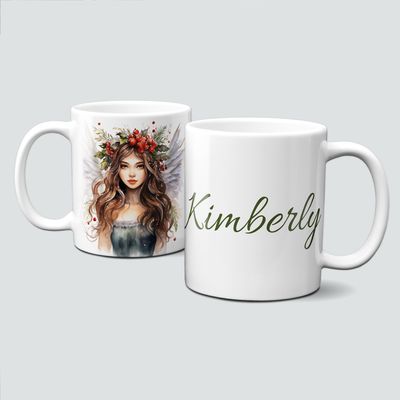 Keramiktasse mit Weihnachtsmotiv-Engel-Frau-Flügel-Personalisierbar Keramiktasse mit Weihnachtsmotiv-Engel-Frau-Flügel-Personalisierbar