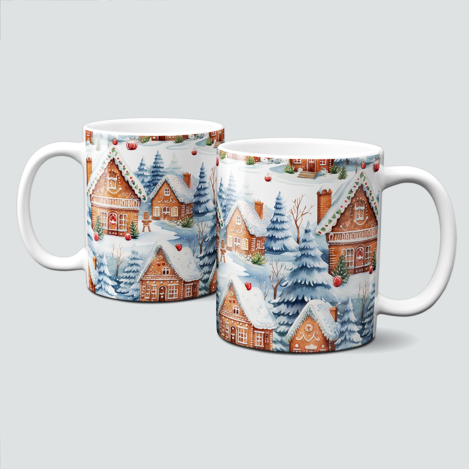 Keramiktasse mit Weihnachtsmotiv-Weihnachtshaus-Hütte-Schneelandschaft