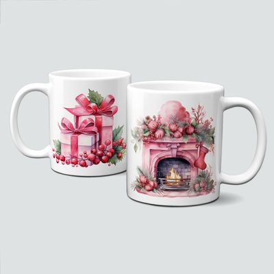 Keramiktasse mit Weihnachtsmotiv-PinkChristmas-Kamin-Geschenke