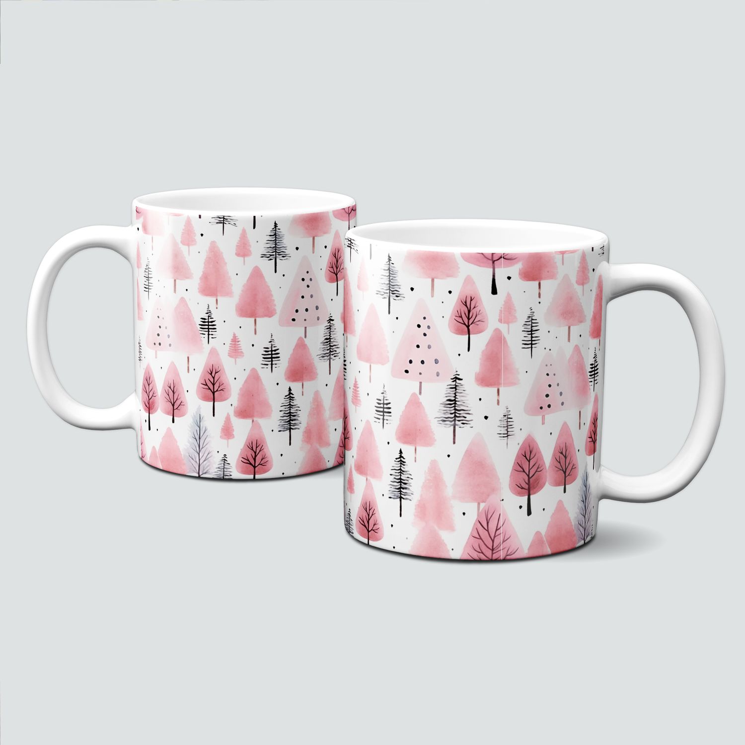 Keramiktasse mit Weihnachtsmotiv-PinkChristmas-rosa Bäume-Muster