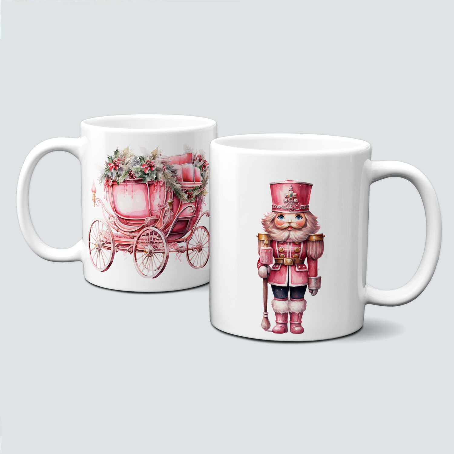 Keramiktasse mit Weihnachtsmotiv-PinkChristmas-Kutsche-Nussknacker