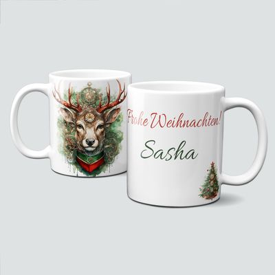 Keramiktasse mit Weihnachtsmotiv-SteamPunk-Hirsch-Merry Christmas