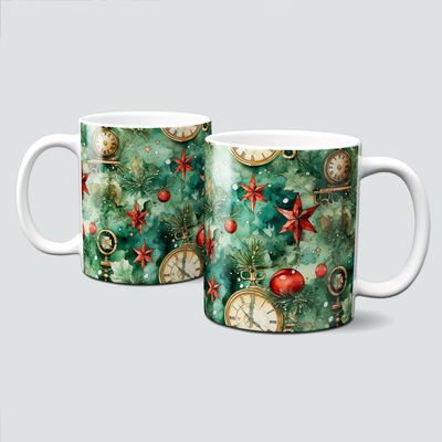 Keramiktasse mit Weihnachtsmotiv-SteamPunk-Uhr-grün-rot-gold Keramiktasse mit Weihnachtsmotiv-SteamPunk-Uhr-grün-rot-gold