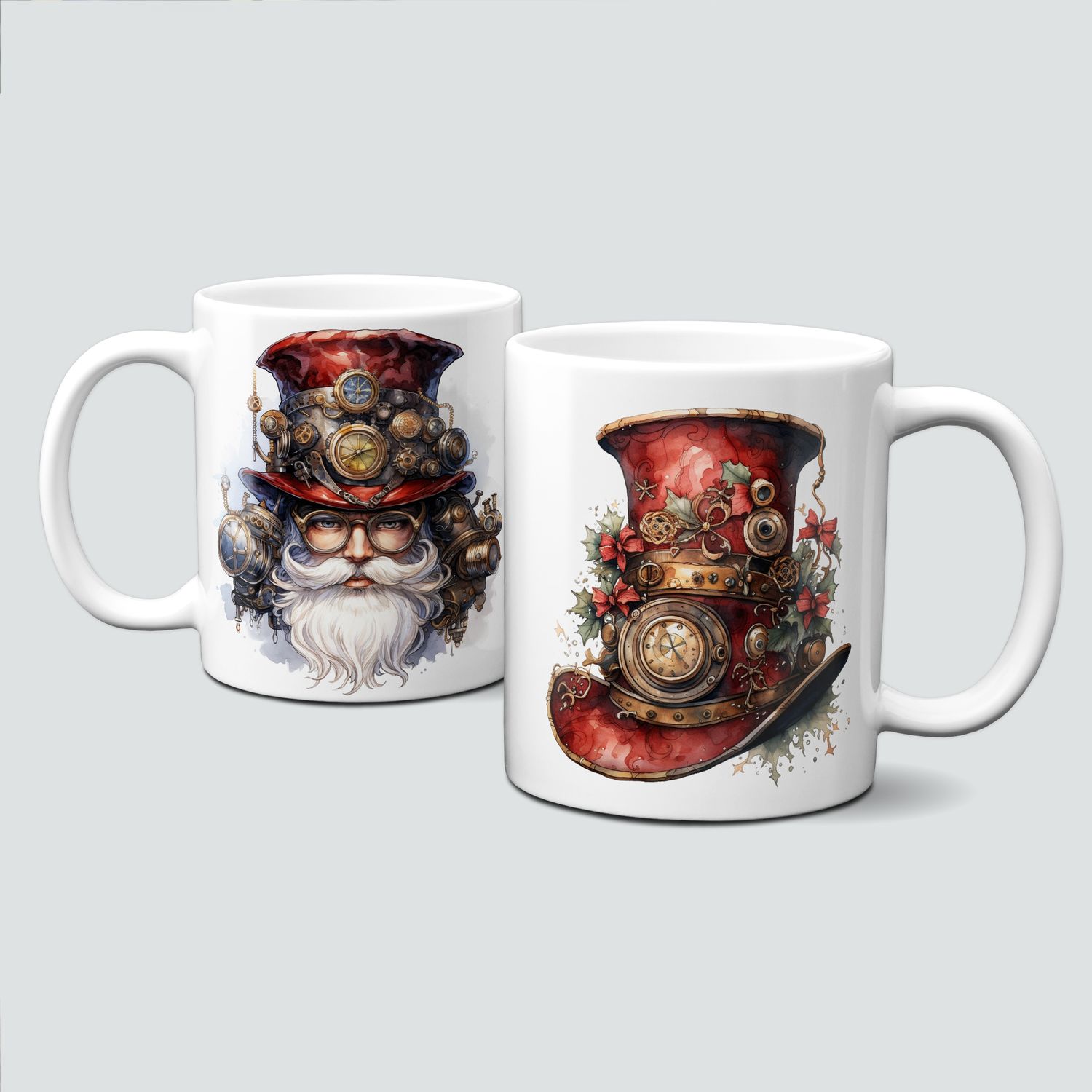 Keramiktasse mit Weihnachtsmotiv-SteamPunk-Santa-Weihnachtsmann-Hut