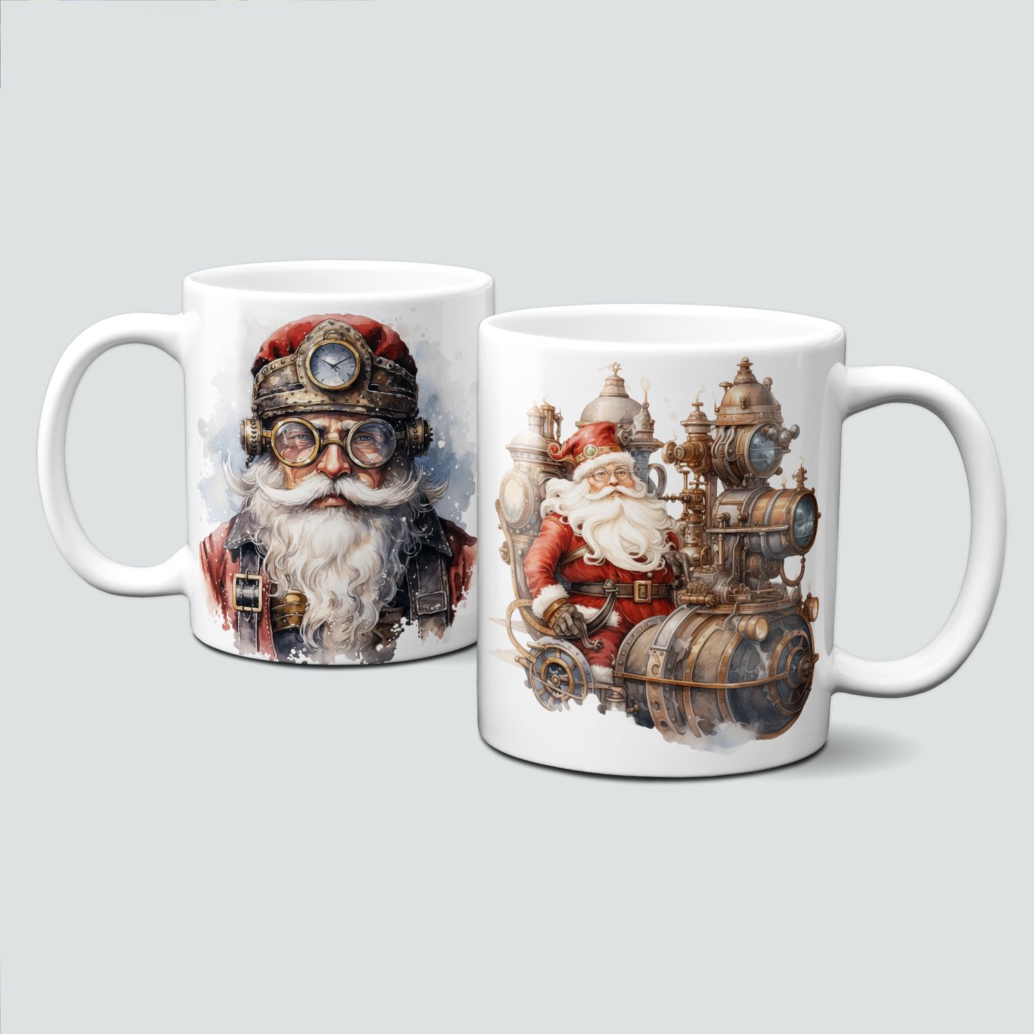 Keramiktasse mit Weihnachtsmotiv-SteamPunk-Santa-Weihnachtsmann-Lokomotive