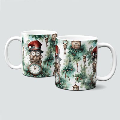 Keramiktasse mit Weihnachtsmotiv-SteamPunk-Weihnachtsmütze-Uhr