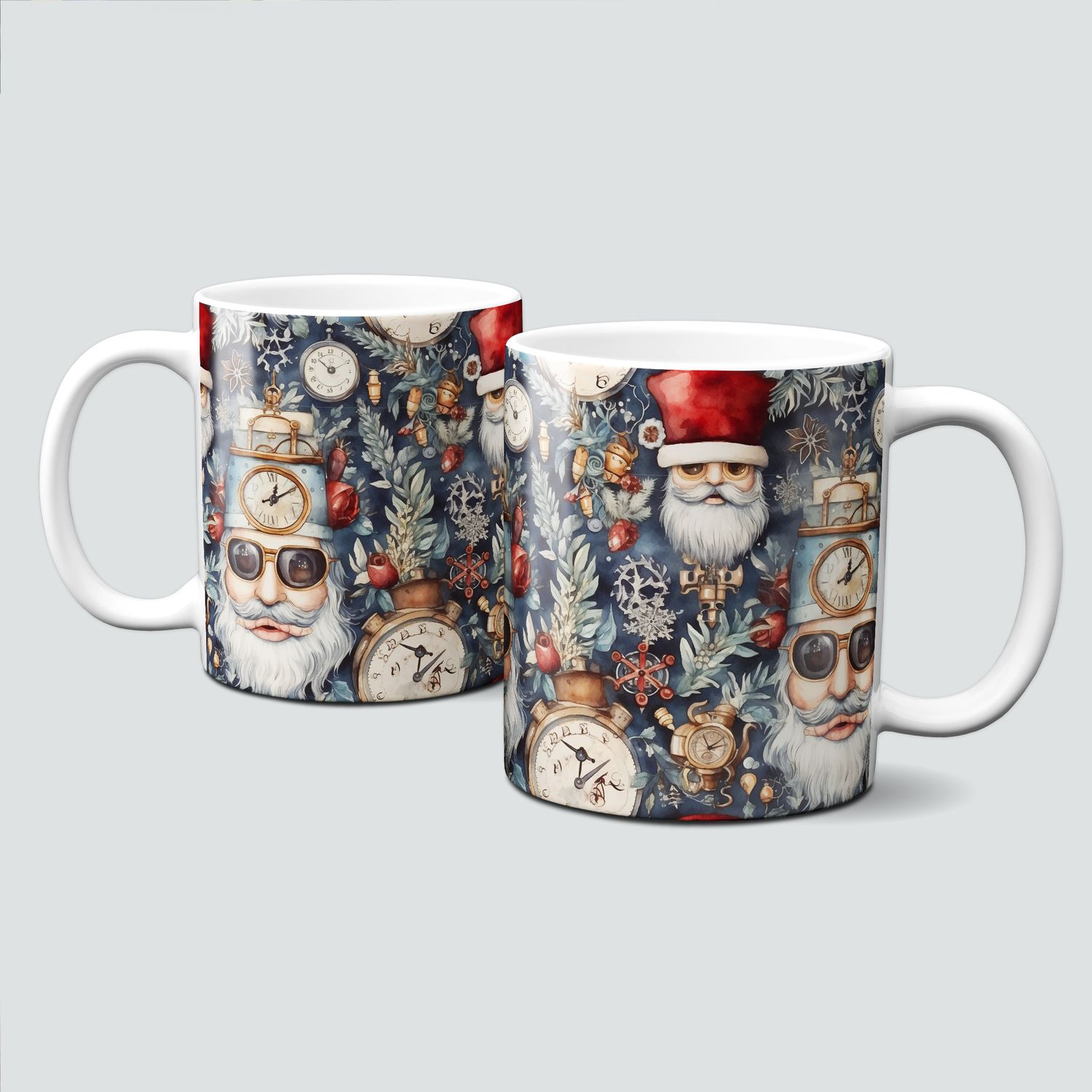 Keramiktasse mit Weihnachtsmotiv-SteamPunk-Santa Claus- Weihnachtsmann-Uhr