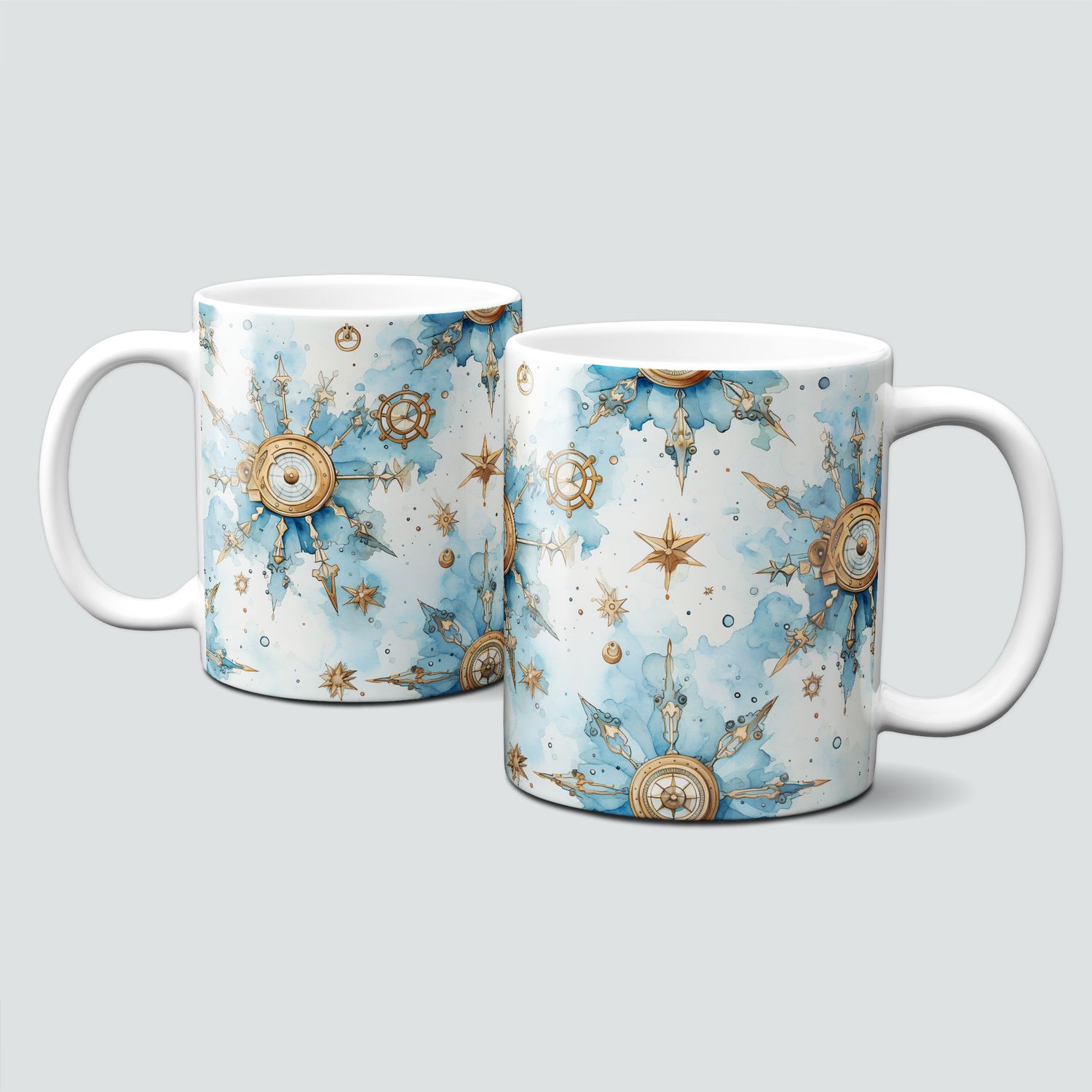 Keramiktasse mit Weihnachtsmotiv-SteamPunk-Schneeflocken-eisblau
