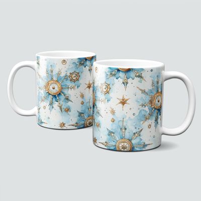 Keramiktasse mit Weihnachtsmotiv-SteamPunk-Schneeflocken-eisblau Keramiktasse mit Weihnachtsmotiv-SteamPunk-Schneeflocken-eisblau