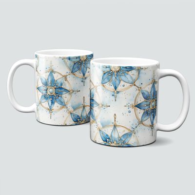 Keramiktasse mit Weihnachtsmotiv-SteamPunk-Schneeflocken-blau