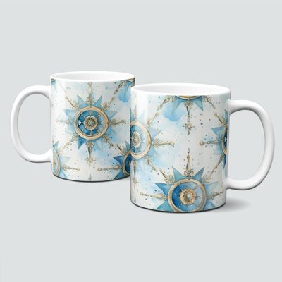 Keramiktasse mit Weihnachtsmotiv-SteamPunk-Schneeflocken-Kompass-blau Keramiktasse mit Weihnachtsmotiv-SteamPunk-Schneeflocken-Kompass-blau