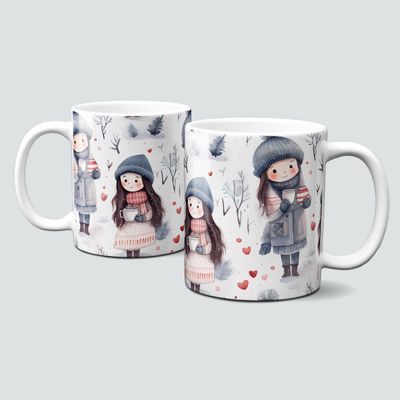 Keramiktasse mit Weihnachtsmotiv-Winter-Mädchen-Kakao-Tee-Kaffee-Muster Keramiktasse mit Weihnachtsmotiv-Winter-Mädchen-Kakao-Tee-Kaffee-Muster